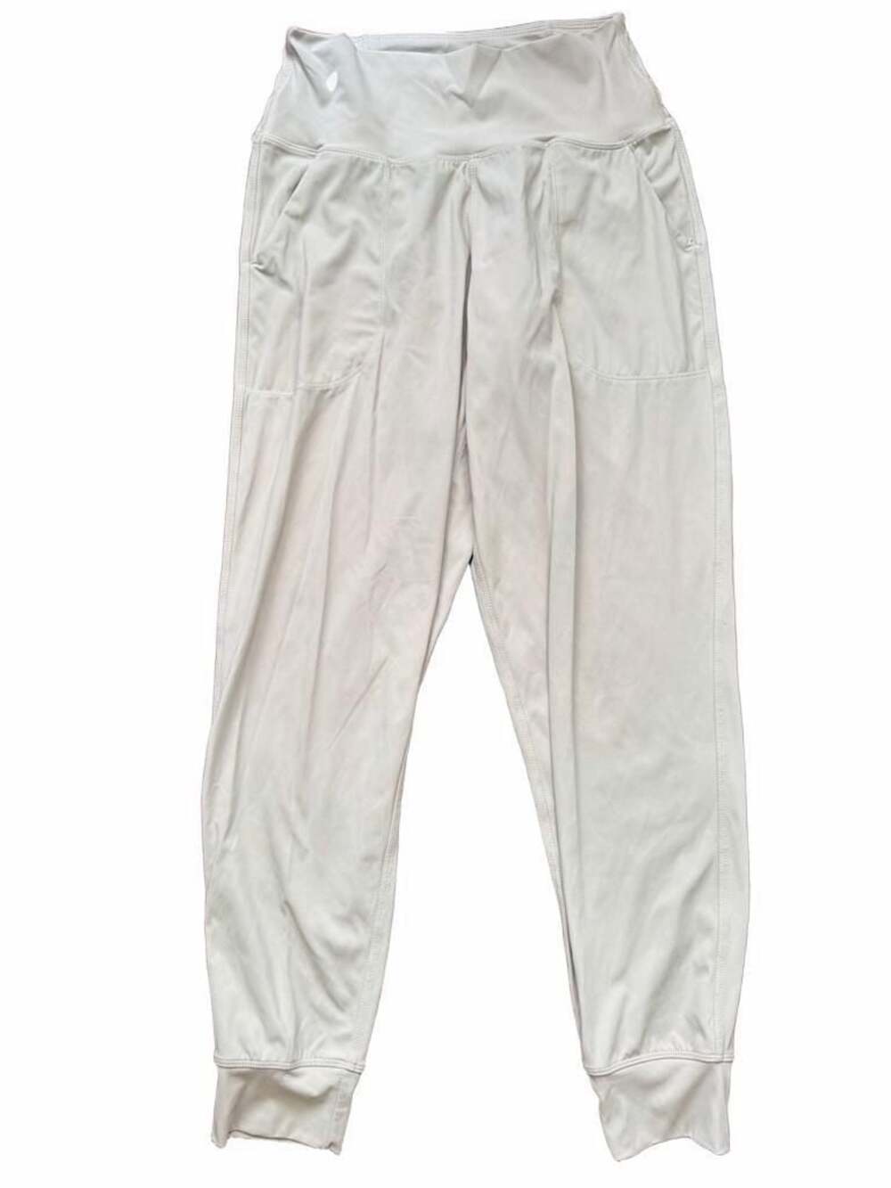 Oakla Women's Cream High Waist Crossover Joggers Sweatpants with Pockets